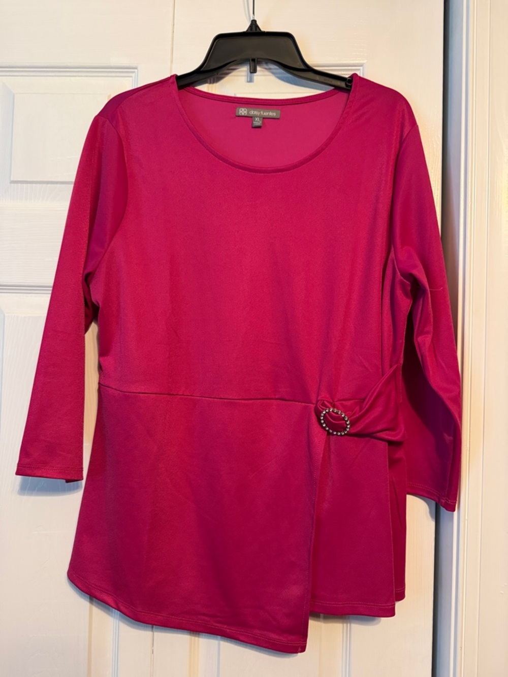 Daisy Fuentes Magenta Long-Sleeve Tunic with Side Knot & Jewel Accent